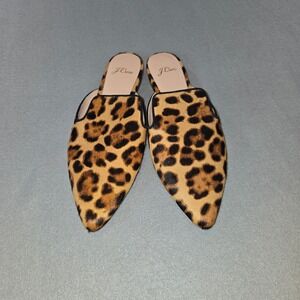 J.Crew Leopard Calf Hair Mules Women 8.5 Brown Pointed Toe Flats AB096